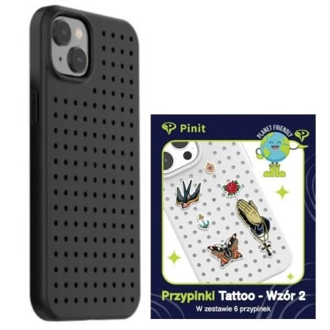 Zestaw Etui Pinit Dynamic + Tattoo Pin do iPhone 14 6.1" czarny/black wzór 2