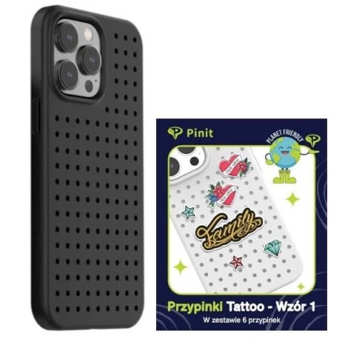 Zestaw Etui Pinit Dynamic + Tattoo Pin do iPhone 14 Pro 6.1" czarny/black wzór 1