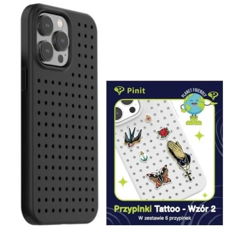 Zestaw Etui Pinit Dynamic + Tattoo Pin do iPhone 14 Pro 6.1" czarny/black wzór 2