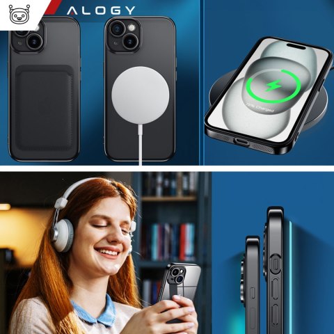 Etui MagSafe Case do iPhone 15 Plus Glamour Luxury obudowa Slim Ring Alogy Czarny przezroczysty