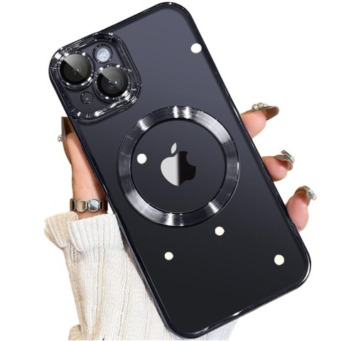Etui MagSafe Case do iPhone 15 Plus Glamour Luxury obudowa Slim Ring Alogy Czarny przezroczysty