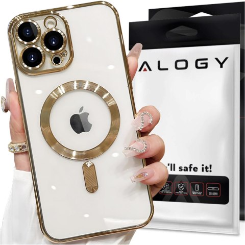 Etui MagSafe Case do iPhone 15 Pro Glamour Luxury obudowa Slim Ring Alogy Złote przezroczyste