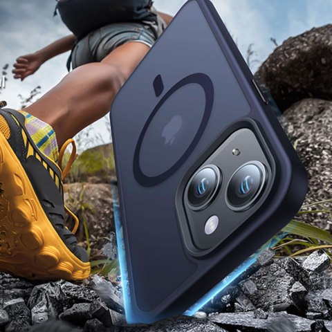 Etui do iPhone 15 Plus MagSafe Matt Case Cover matowe obudowa Alogy Ring pancerne na telefon Granatowe