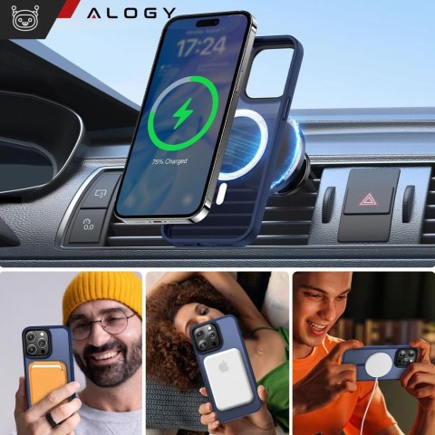 Etui do iPhone 15 Pro Max MagSafe Matt Case Cover matowe obudowa Alogy Ring pancerne na telefon Granatowe