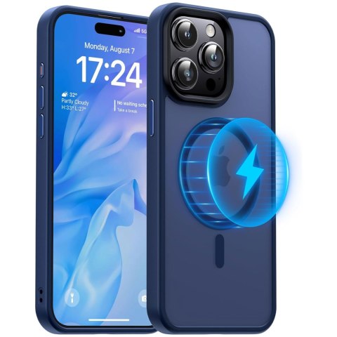 Etui do iPhone 15 Pro Max MagSafe Matt Case Cover matowe obudowa Alogy Ring pancerne na telefon Granatowe