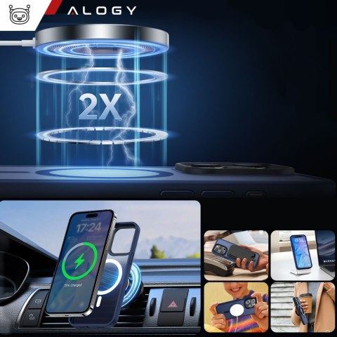 Etui do iPhone 15 Pro Max MagSafe Matt Case Cover matowe obudowa Alogy Ring pancerne na telefon Granatowe