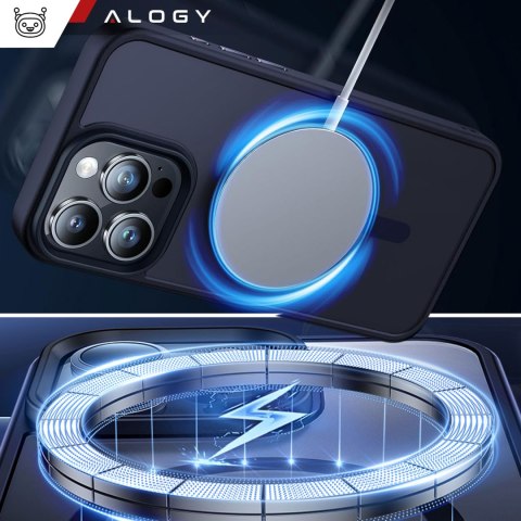 Etui do iPhone 15 Pro Max MagSafe Matt Case Cover matowe obudowa Alogy Ring pancerne na telefon Granatowe