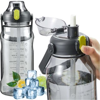 Butelka bidon ze słomką na wodę do picia 1,5l motywacyjna z przypomnieniem z miarką motywacyjną z uchwytem Czarna