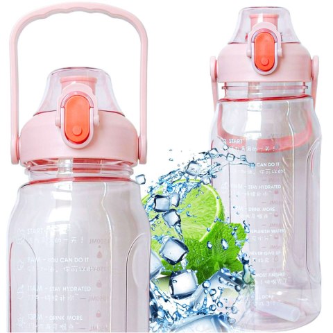 Butelka bidon ze słomką na wodę do picia 1,5l motywacyjna z przypomnieniem z miarką motywacyjną z uchwytem Różowa