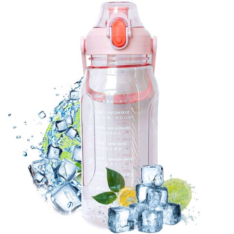Butelka bidon ze słomką na wodę do picia 1,5l motywacyjna z przypomnieniem z miarką motywacyjną z uchwytem Różowa