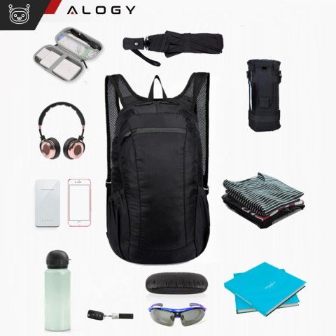 Plecak worek męski damski turystyczny wspinaczkowy mały 20l składany lekki szkolny młodzieżowy miejski wodoodporny Alogy Czarny