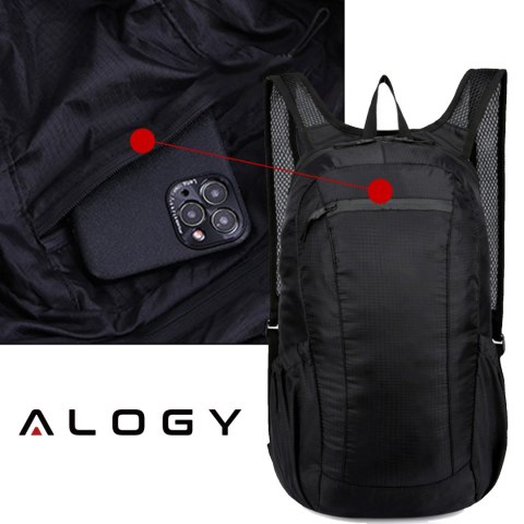 Plecak worek męski damski turystyczny wspinaczkowy mały 20l składany lekki szkolny młodzieżowy miejski wodoodporny Alogy Czarny