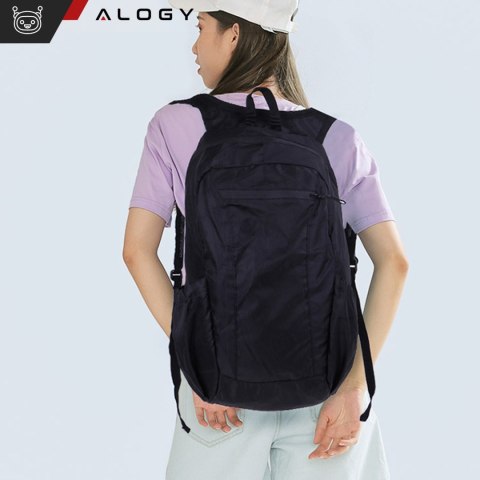 Plecak worek męski damski turystyczny wspinaczkowy mały 20l składany lekki szkolny młodzieżowy miejski wodoodporny Alogy Czarny