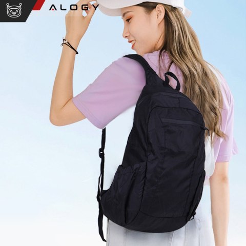 Plecak worek męski damski turystyczny wspinaczkowy mały 20l składany lekki szkolny młodzieżowy miejski wodoodporny Alogy Czarny