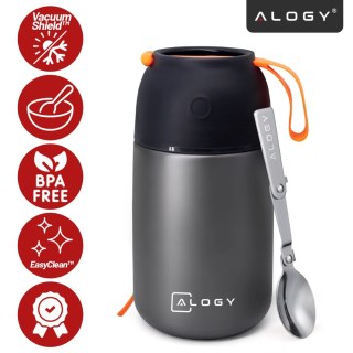 Termos pojemnik obiadowy na jedzenie żywność zupę lód dla dzieci 700ml Alogy ze stali nierdzewnej + składana łyżeczka termiczny