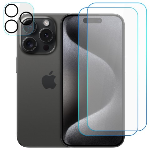 2x Szkło hartowane na ekran + szkło na obiektyw do Apple iPhone 15 Pro zestaw szkieł ochronnych Clear Set