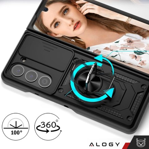 Etui pancerne do Galaxy Z Fold 5 Camshield Case Ring Alogy Stand z osłonką na aparat slide czarne