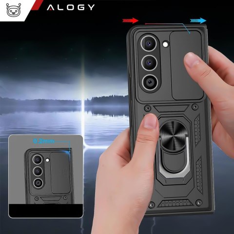 Etui pancerne do Galaxy Z Fold 5 Camshield Case Ring Alogy Stand z osłonką na aparat slide czarne
