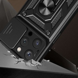 Etui pancerne do iPhone 15 Pro Max Camshield Case Ring Alogy Stand z osłonką na aparat slide czarne