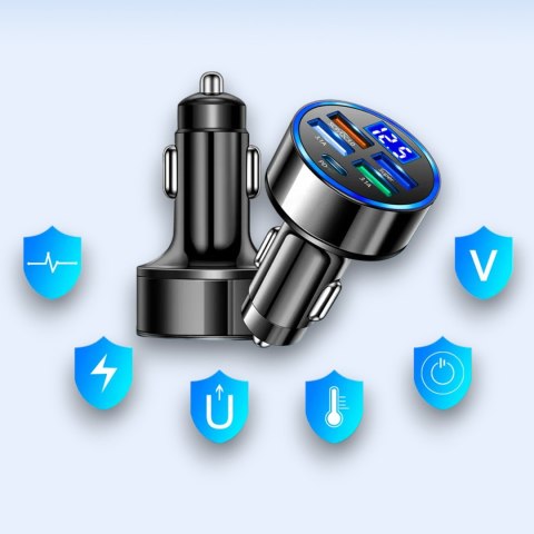 Ładowarka samochodowa 4x USB QC 3.0 + USB C PD 20W LED szybka mocna 250W do telefonu Alogy Car czarna