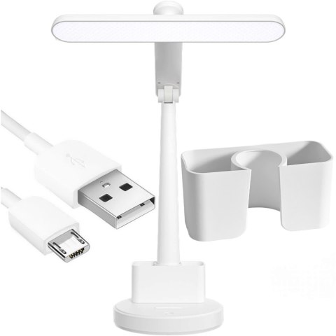Lampka biurkowa LED nocna lampa USB na biurko dotykowa regulowana organizer i stojaki na telefon biała
