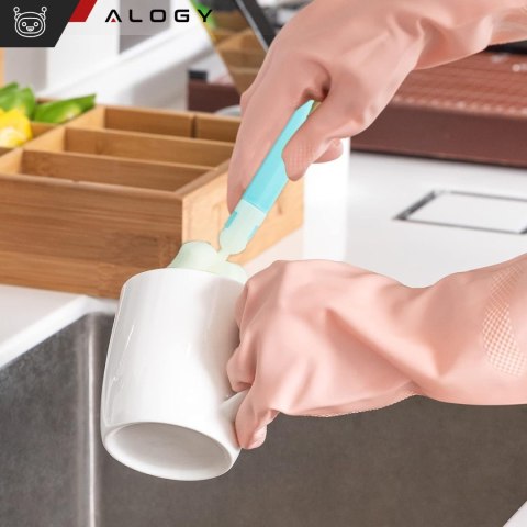Szczotka do mycia czyszczenia butelek słoików kieliszków Gąbka Czyścik Myjka składana rączka Alogy niebiesko-biała