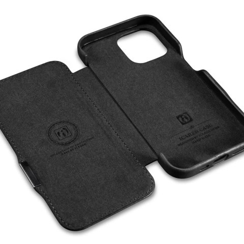 Skórzane etui kompatybilne z MagSafe do iPhone 15 iCarer Oil Wax Premium Leather - czarne