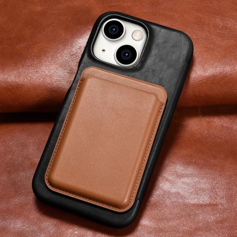 Skórzane kompatybilne z MagSafe etui z klapką do iPhone 15 iCarer Curved Edge Oil Wax Real Leather Folio Case - czarne