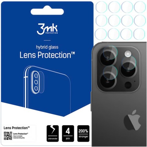 4x Szkło do iPhone 15 Pro Max na obiektyw aparat 3mk Lens Protection hybrydowe osłona zestaw szkieł