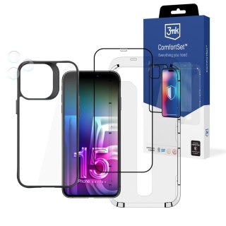 Etui + szkło ekran + obiektyw do iPhone 15 Pro Zestaw 3mk Comfort Set 4in1 case lens hartowane