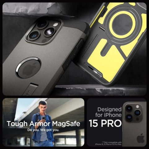 Etui Spigen Tough Armor Mag do MagSafe do iPhone 15 Pro gunmetal