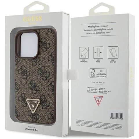 Etui Guess GUHCP15XP4TDPW do iPhone 15 Pro Max 6.7" brązowy/brown hardcase Leather 4G Triangle Strass