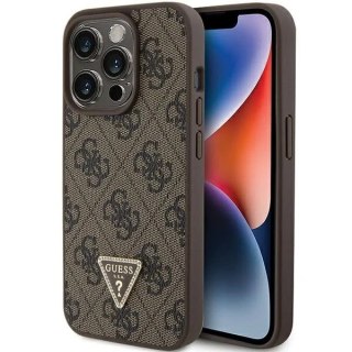 Etui Guess GUHCP15LP4TDPW do iPhone 15 Pro 6.1" brązowy/brown hardcase Leather 4G Triangle Strass