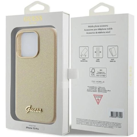Etui Guess GUHCP15LPGMCSD do iPhone 15 Pro 6.1" złoty/light gold hardcase Glitter Glossy Script