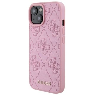 Etui Guess GUHCP15SP4EPMP do iPhone 15 6.1" różowy/pink hardcase Leather 4G Stamped