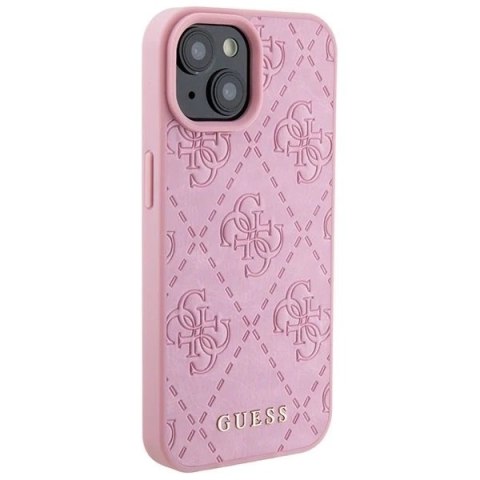 Etui Guess GUHCP15SP4EPMP do iPhone 15 6.1" różowy/pink hardcase Leather 4G Stamped