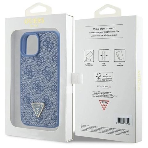 Etui Guess GUHCP15SP4TDPB do iPhone 15 6.1" niebieski/blue hardcase Leather 4G Triangle Strass