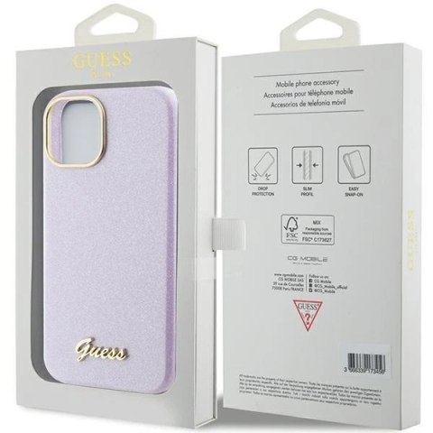 Etui Guess GUHCP15SPGMCSL do iPhone 15 6.1" liliowy/lilac hardcase Glitter Glossy Script