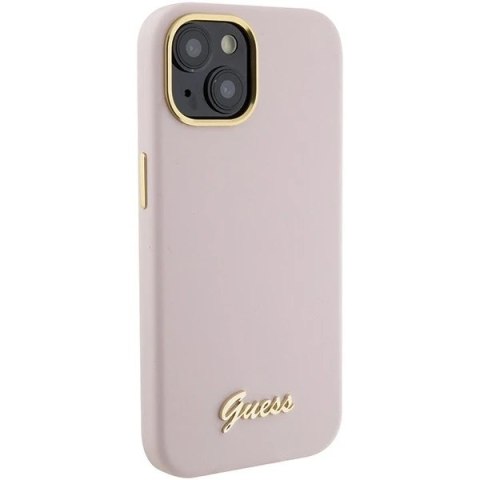 Etui Guess GUHCP15SSMBSLP do iPhone 15 6.1" różowy/pink hardcase Silicone Script Metal Logo & Frame