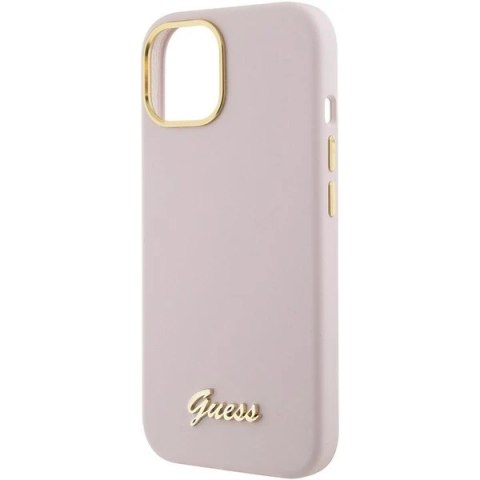 Etui Guess GUHCP15SSMBSLP do iPhone 15 6.1" różowy/pink hardcase Silicone Script Metal Logo & Frame