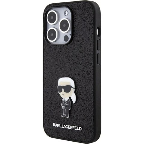Etui Karl Lagerfeld KLHCP15XGKNPSK do iPhone 15 Pro Max 6.7" czarny/black hardcase Fixed Glitter Ikonik Logo Metal Pin