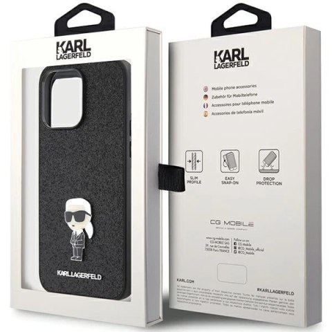 Etui Karl Lagerfeld KLHCP15XGKNPSK do iPhone 15 Pro Max 6.7" czarny/black hardcase Fixed Glitter Ikonik Logo Metal Pin