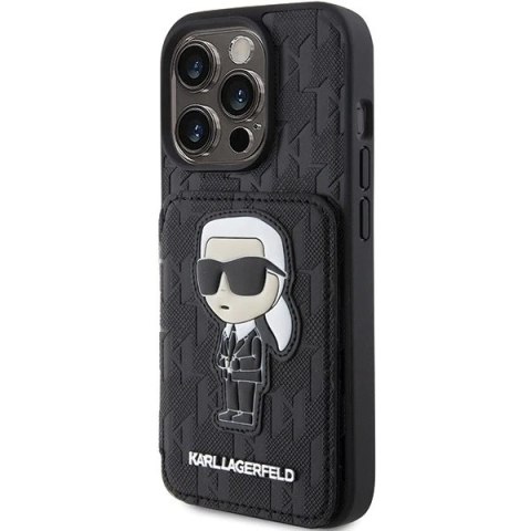 Etui Karl Lagerfeld KLHCP15XSAKKNSCK do iPhone 15 Pro Max 6.7" czarny/black hardcase Saffiano Cardslots and Stand Monogram Ikoni
