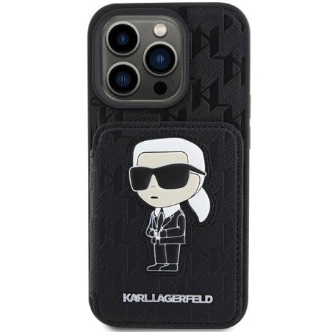 Etui Karl Lagerfeld KLHCP15XSAKKNSCK do iPhone 15 Pro Max 6.7" czarny/black hardcase Saffiano Cardslots and Stand Monogram Ikoni