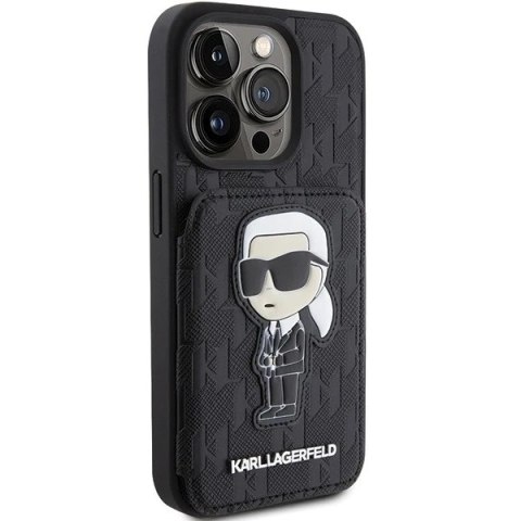 Etui Karl Lagerfeld KLHCP15XSAKKNSCK do iPhone 15 Pro Max 6.7" czarny/black hardcase Saffiano Cardslots and Stand Monogram Ikoni