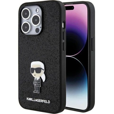 Etui Karl Lagerfeld KLHCP15LGKNPSK do iPhone 15 Pro 6.1" czarny/black hardcase Fixed Glitter Ikonik Logo Metal Pin