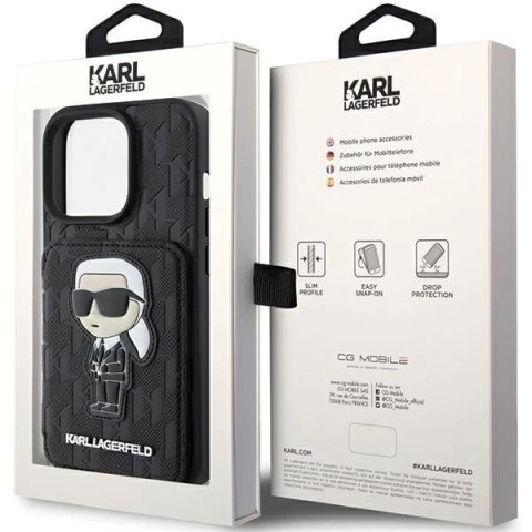 Etui Karl Lagerfeld KLHCP15LSAKKNSCK do iPhone 15 Pro 6.1" czarny/black hardcase Saffiano Cardslots and Stand Monogram Ikonik Pa