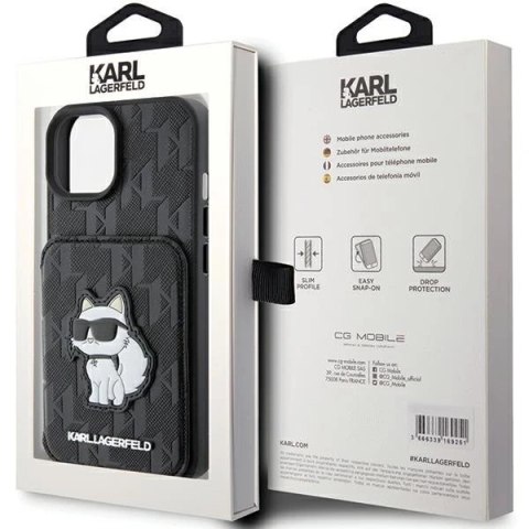 Etui Karl Lagerfeld KLHCP15SSAKCNSCK do iPhone 15 6.1" czarny/black hardcase Saffiano Cardslots and Stand Monogram Choupette