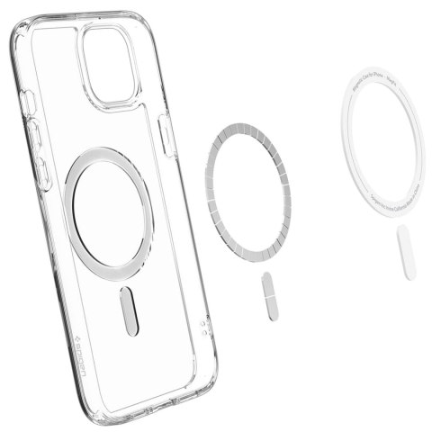 Etui do iPhone 15 Spigen Ultra Hybrid Mag Case do MagSafe obudowa ochronna na telefon Graphite przezroczyste z szarym pierścieni