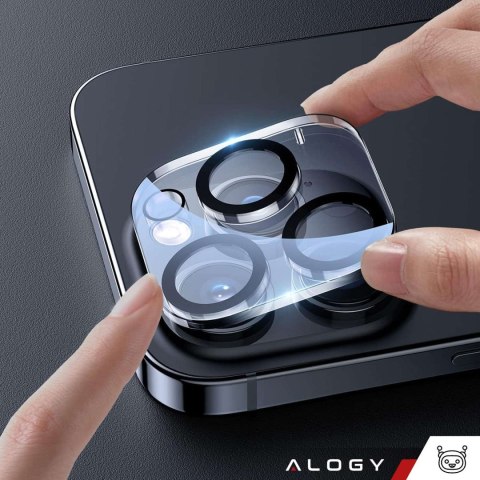Etui do iPhone 15 Pro Obudowa Case +2x szkło na ekran i 2x obiektyw + Ring pancerne Alogy 360 Hybrid Set 6w1 czarno-przezroczyst